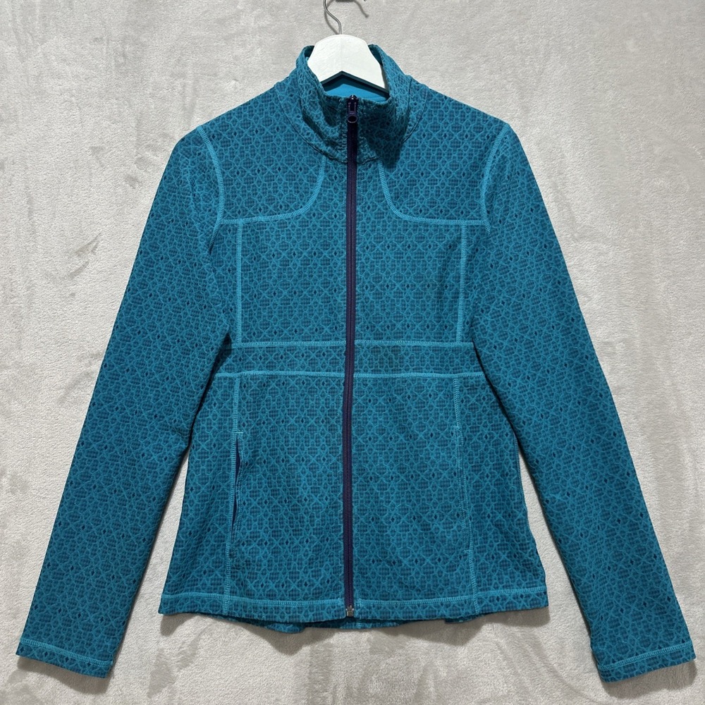 Prana Reeve Jacquard Performance Jacket Womens S Teal Blue Full‎ Zip W2REEV315